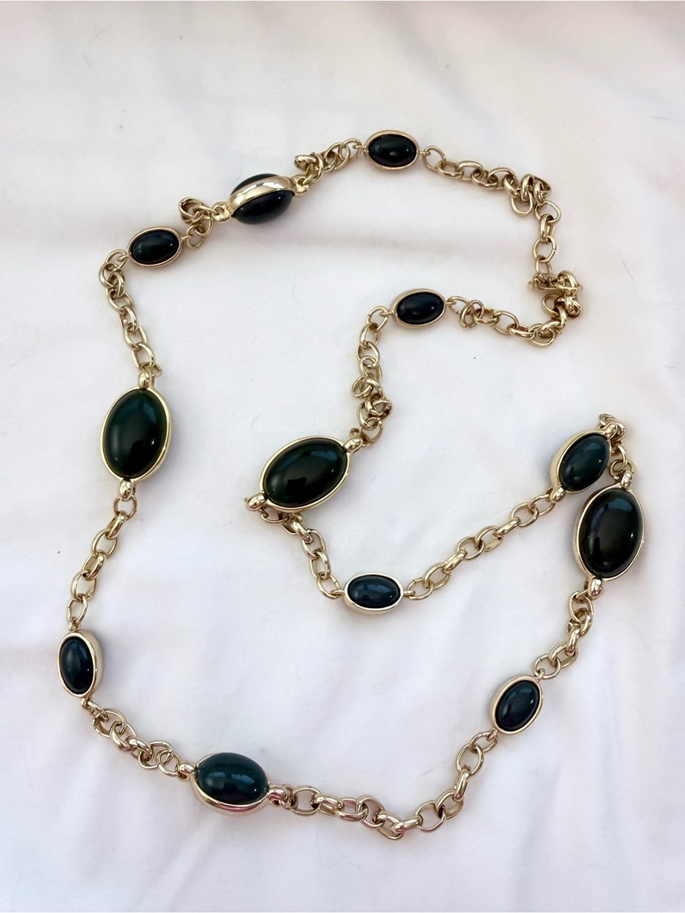Banana Republic Gold Tone Chain Necklace with Dark Green Oval Stones